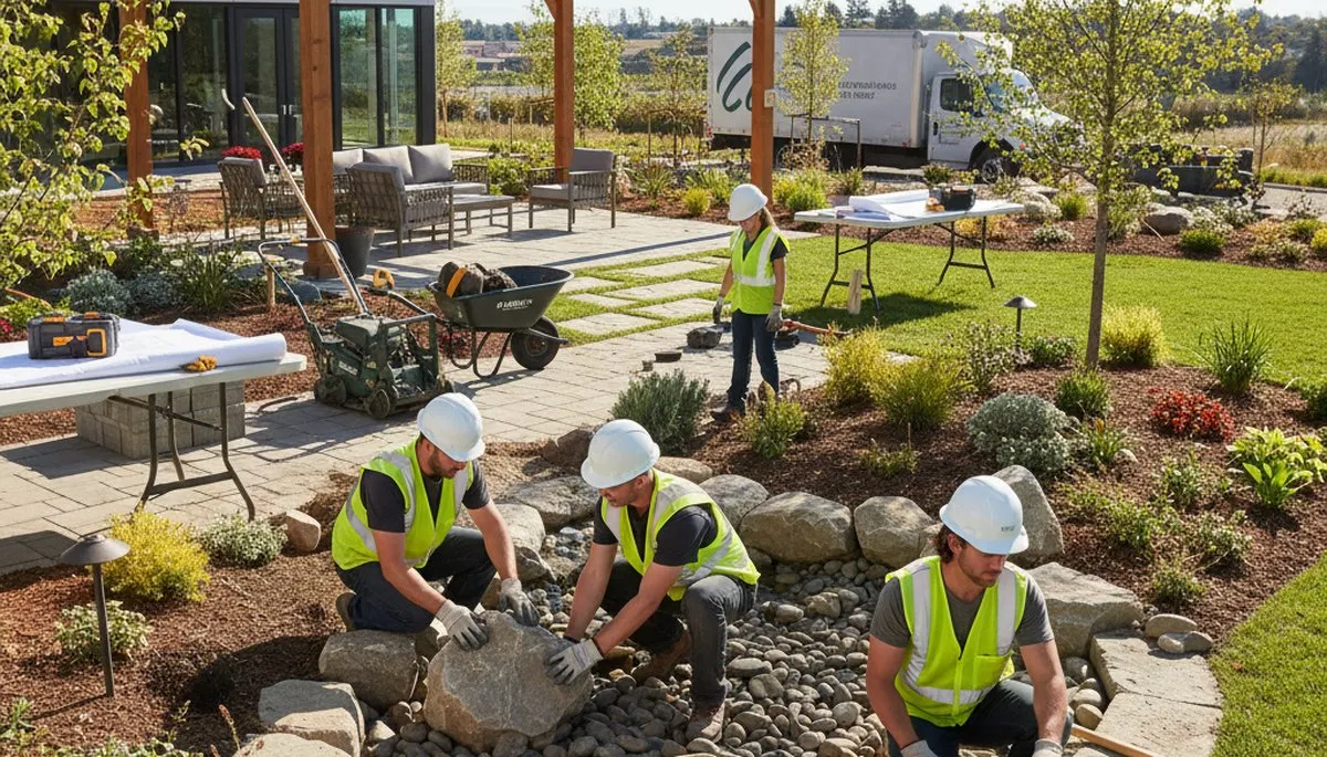 Tree service crew providing landscape design in Oshkosh, WI for local residential properties