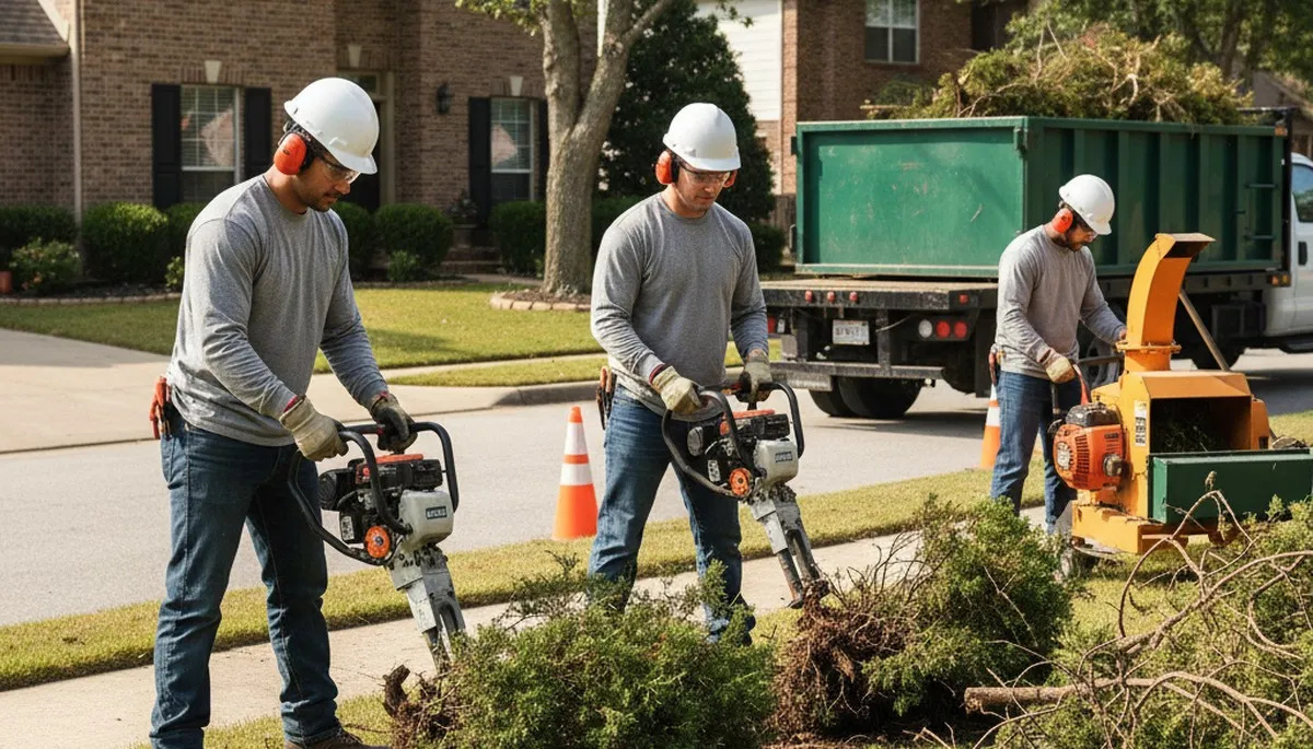 Oshkosh, WI crew removing overgrown shrubs for safe, efficient yard cleanup