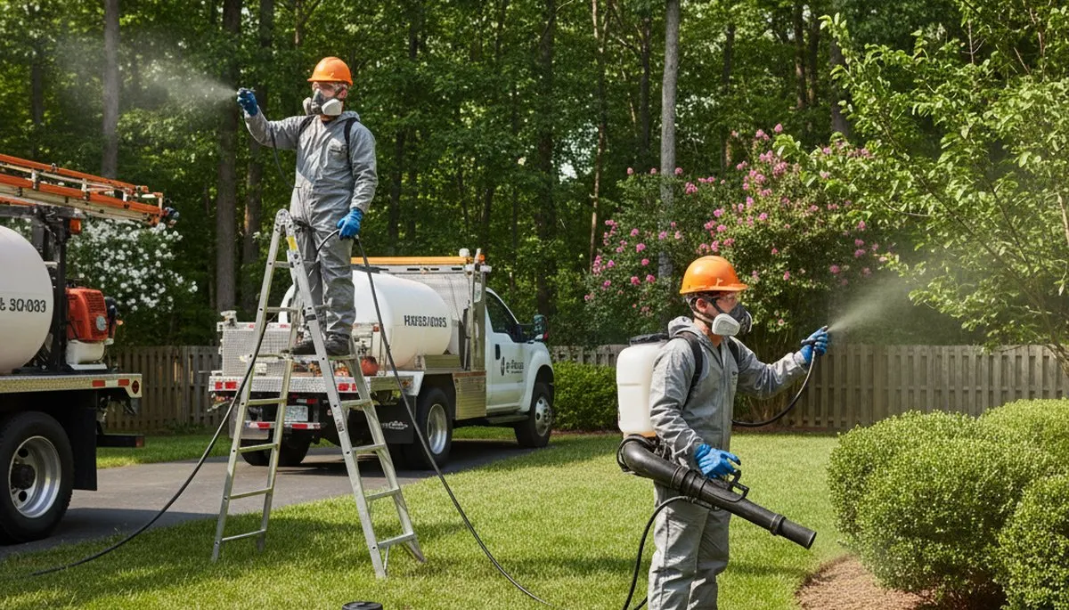 Tick control technician treating yard in Oshkosh, WI for safer outdoor spaces