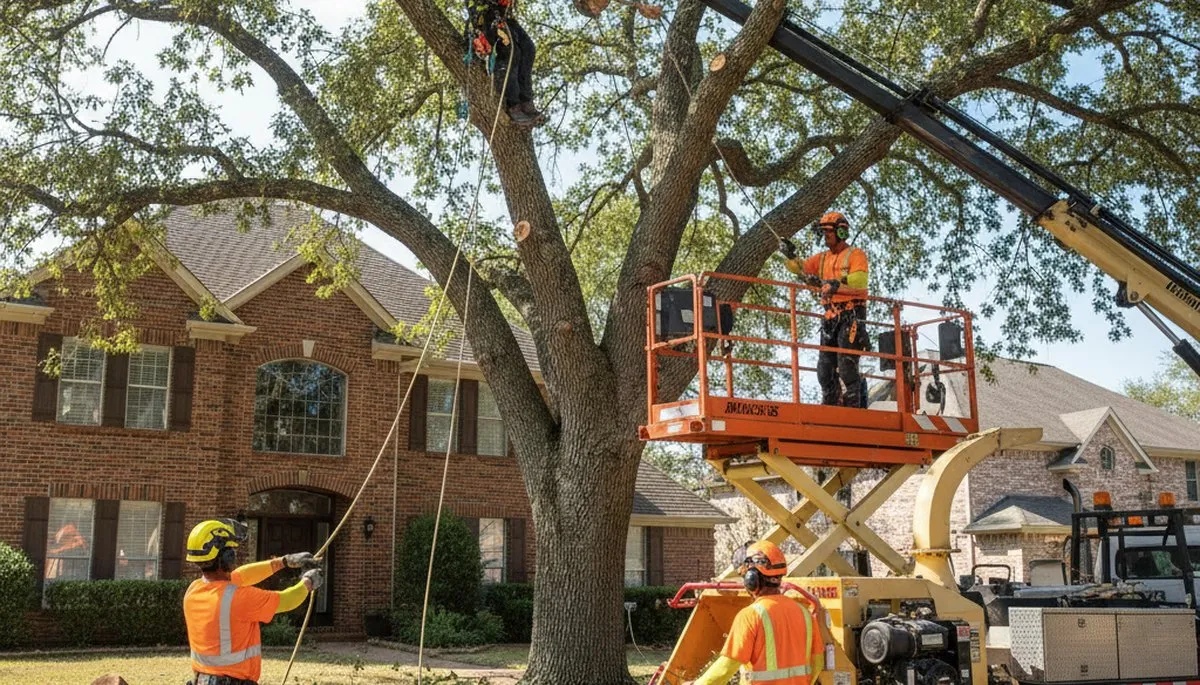 Professional tree removal crew safely removing a hazardous tree in Oshkosh, WI