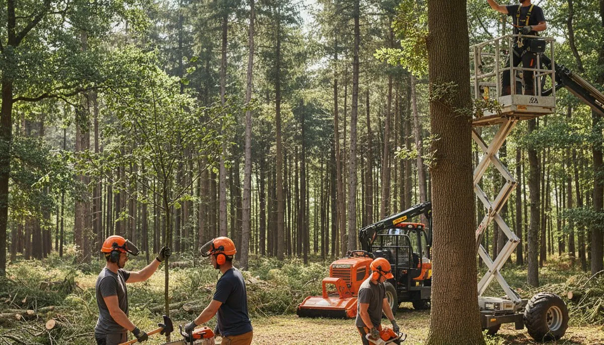 Oshkosh, WI tree service crew managing a woodlot for safer, healthier trees and improved timber value